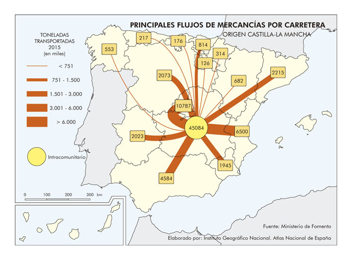 Archivo:Espana Principales-flujos-de-mercancias-por-carretera.-Origen-Castilla--La-Mancha 2015 mapa 14984 spa.jpg