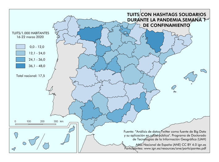 Archivo:Espana Tuits-con-hashtags-solidarios-durante-la-pandemia.-Semana-1-de-confinamiento 2020 mapa 18470 spa.jpg