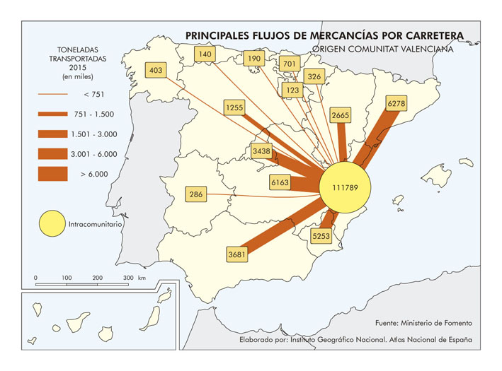 Archivo:Espana Principales-flujos-de-mercancias-por-carretera.-Origen-Comunitat-Valenciana 2015 mapa 14987 spa.jpg